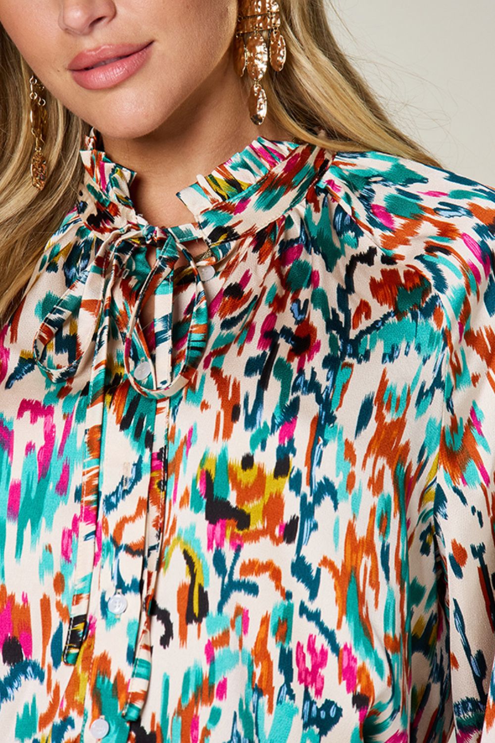 Double Take - Printed Button Up Long Sleeve Shirt