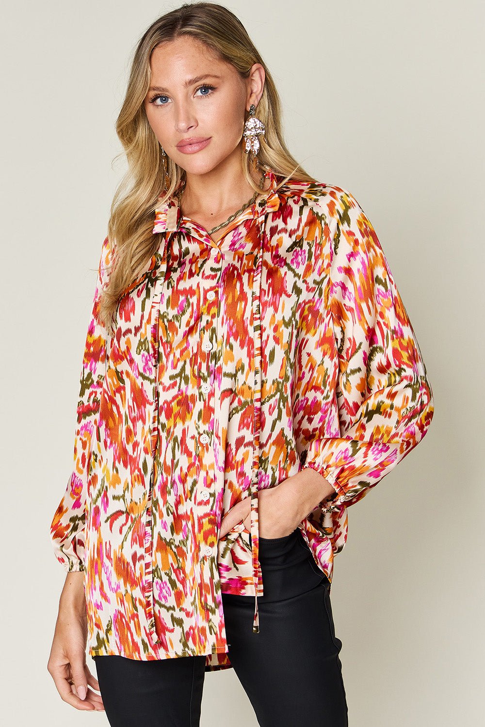 Double Take - Printed Button Up Long Sleeve Shirt