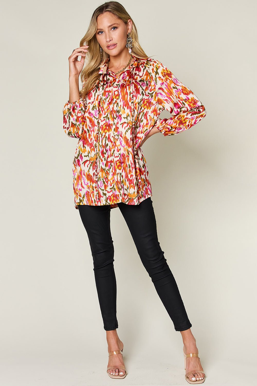 Double Take - Printed Button Up Long Sleeve Shirt