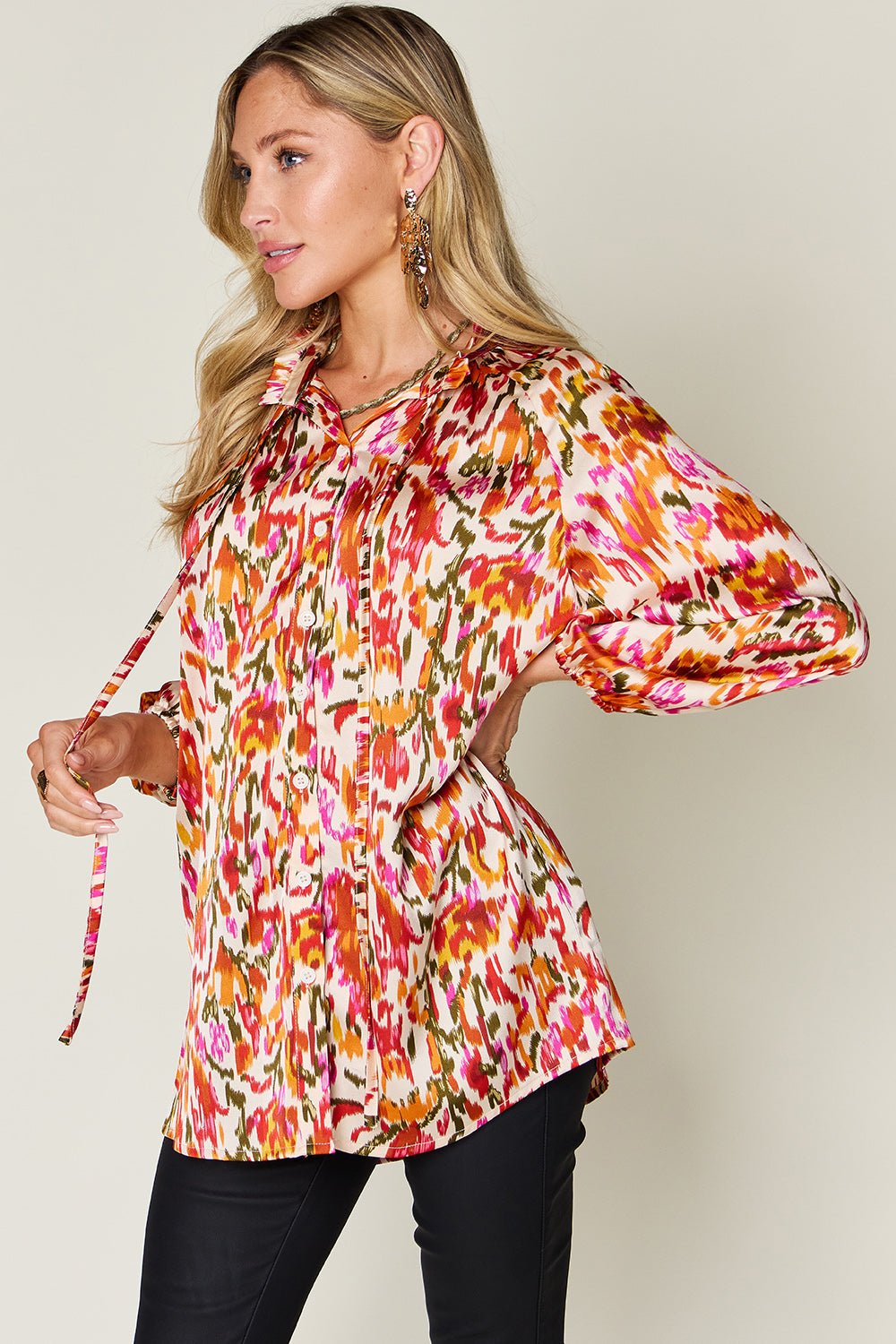 Double Take - Printed Button Up Long Sleeve Shirt