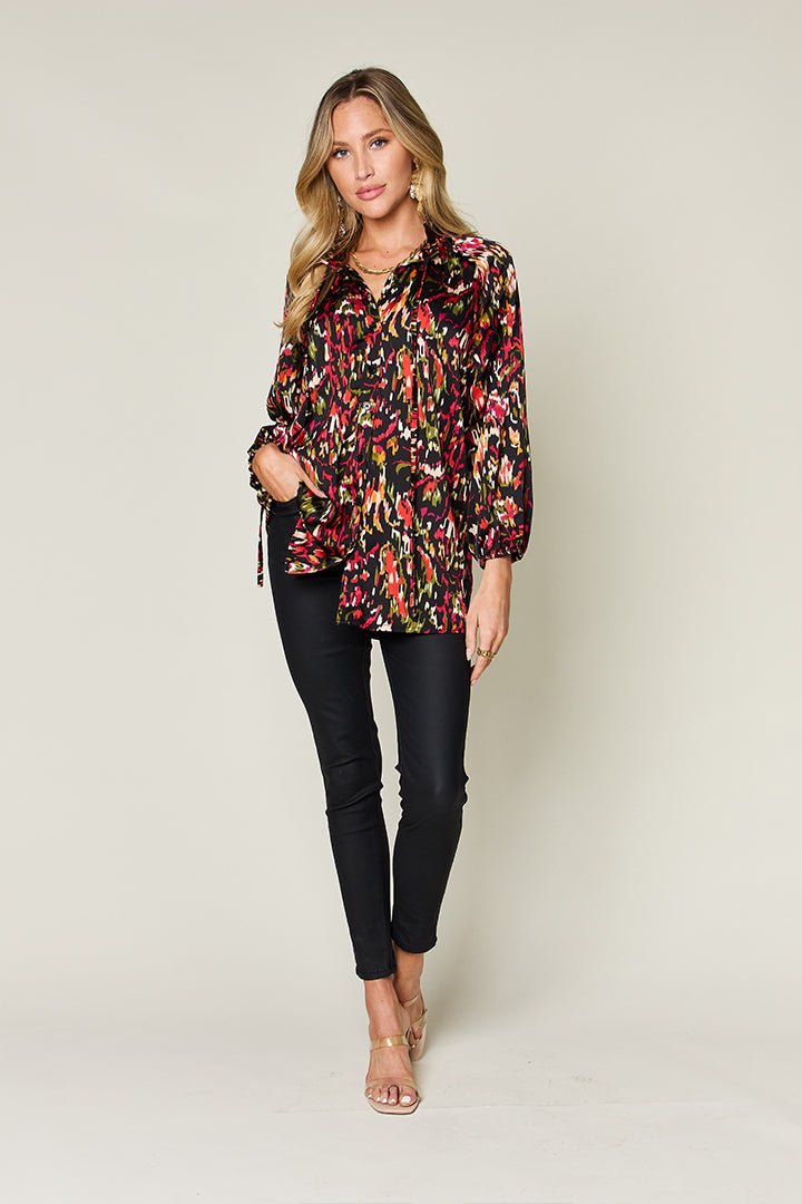 Double Take - Printed Button Up Long Sleeve Shirt