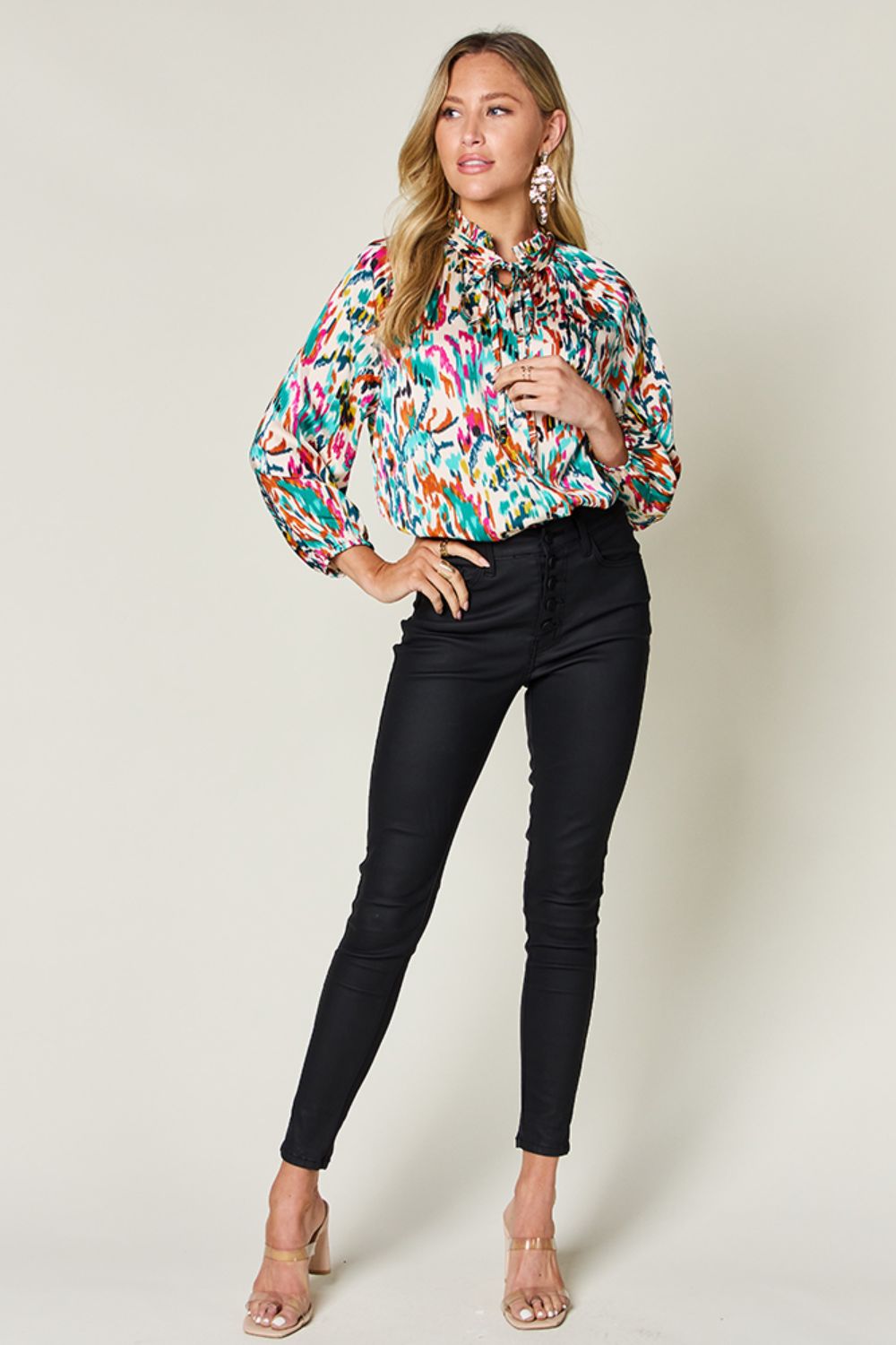 Double Take - Printed Button Up Long Sleeve Shirt