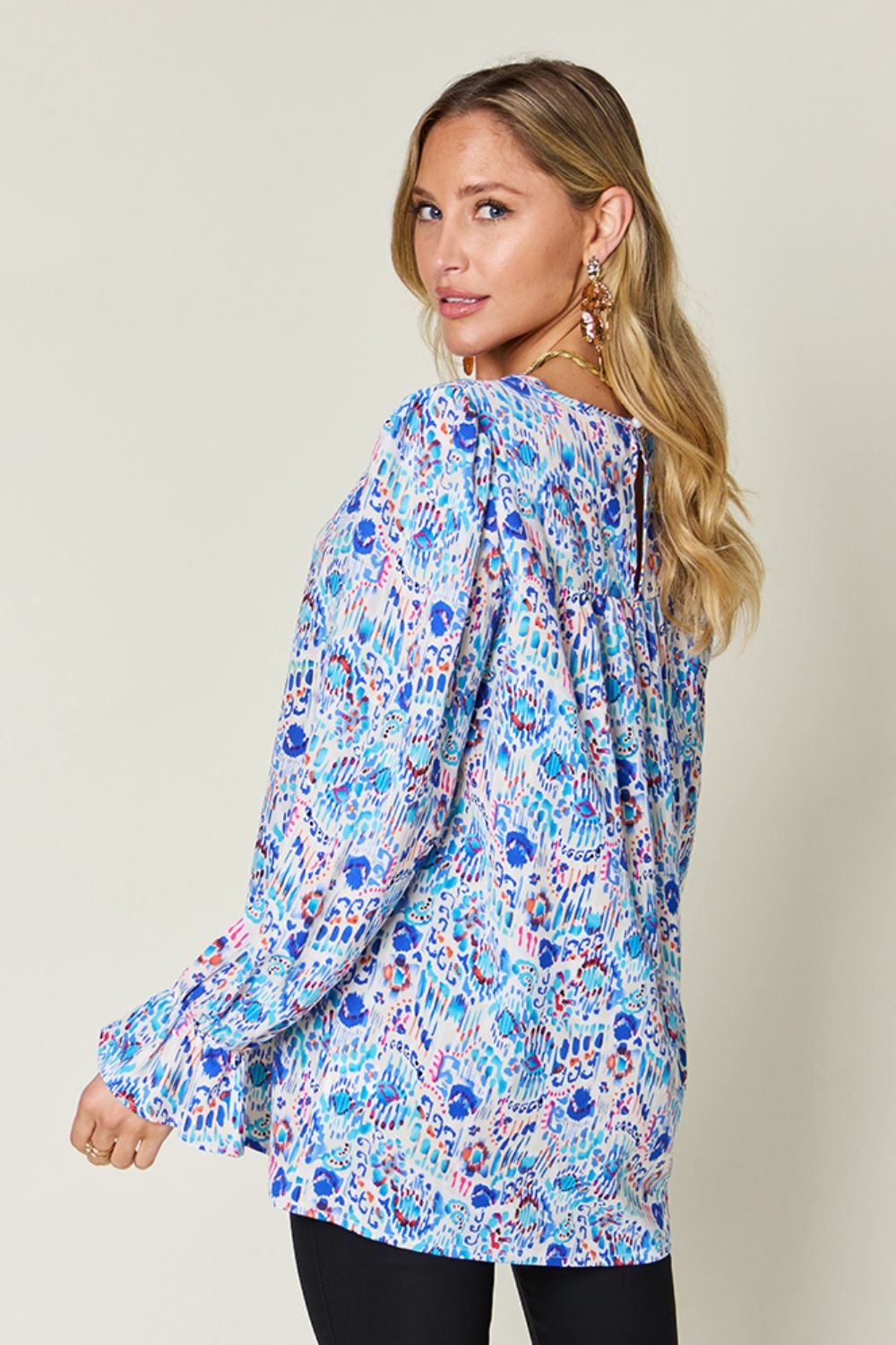 Double Take - Printed Flounce Sleeve Blouse