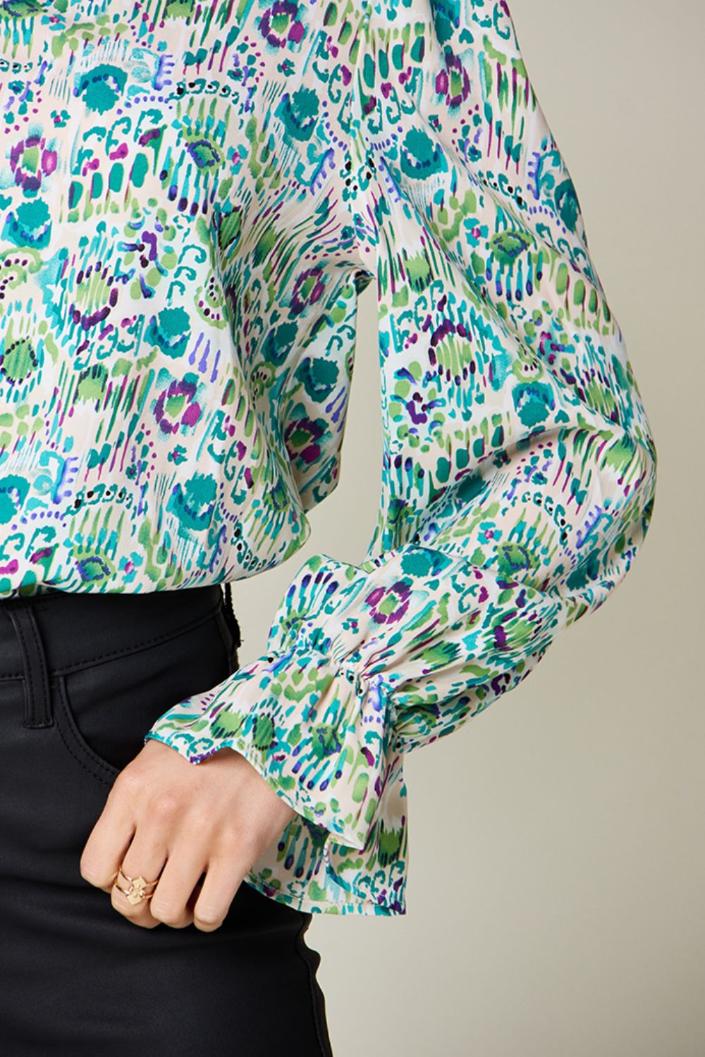 Double Take - Printed Flounce Sleeve Blouse