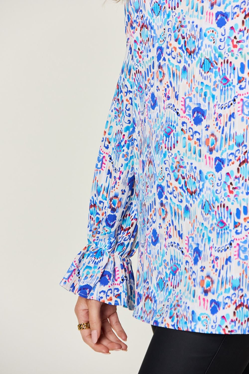 Double Take - Printed Flounce Sleeve Blouse