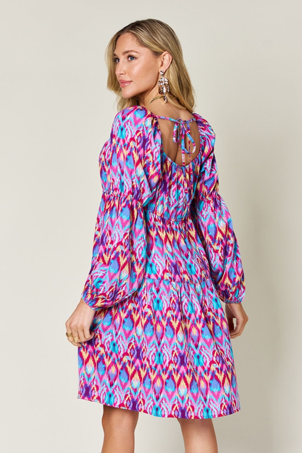 Double Take - Printed Long Sleeve Mini Dress with Pockets