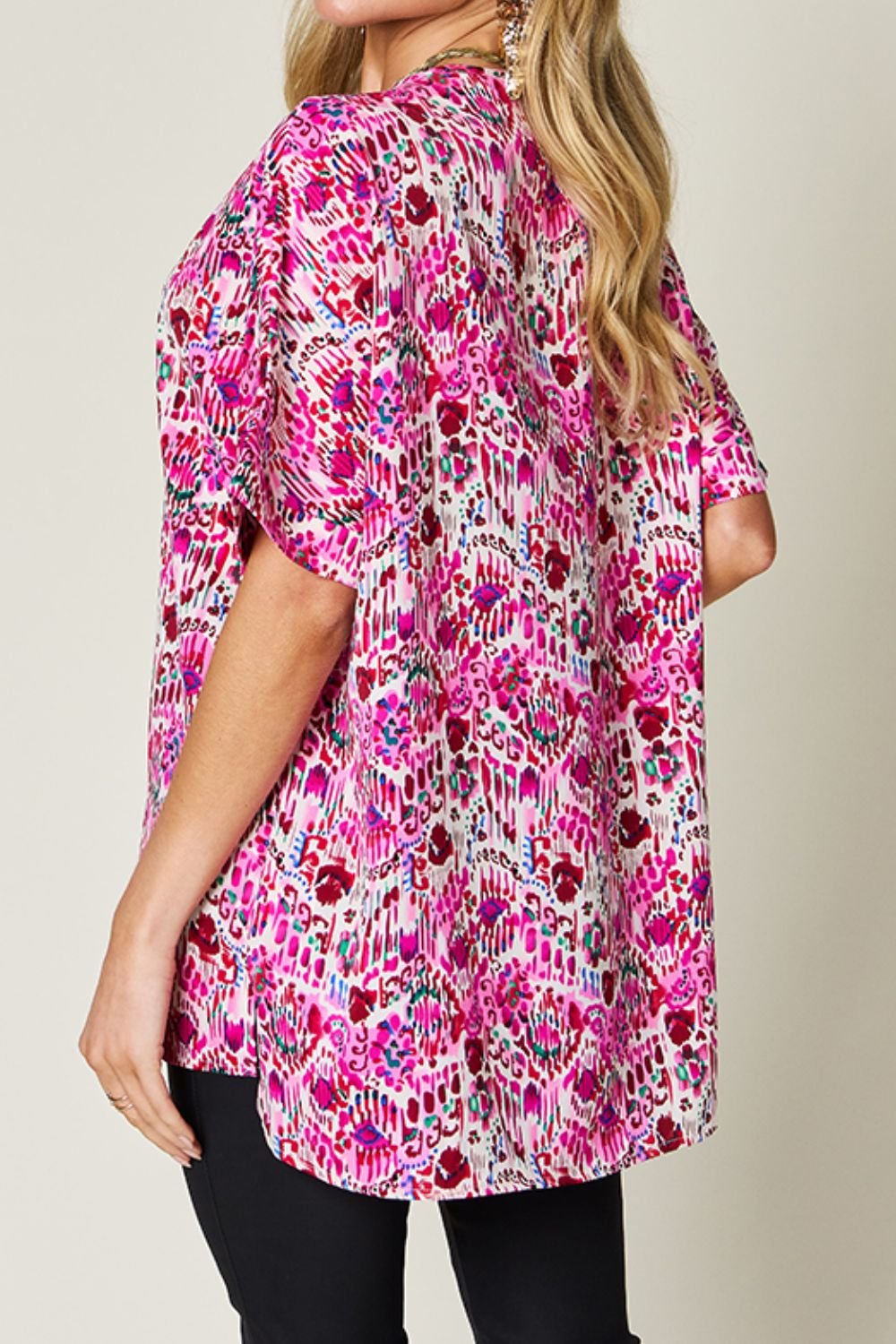 Double Take - Printed V - Neck Short Sleeve Blouse