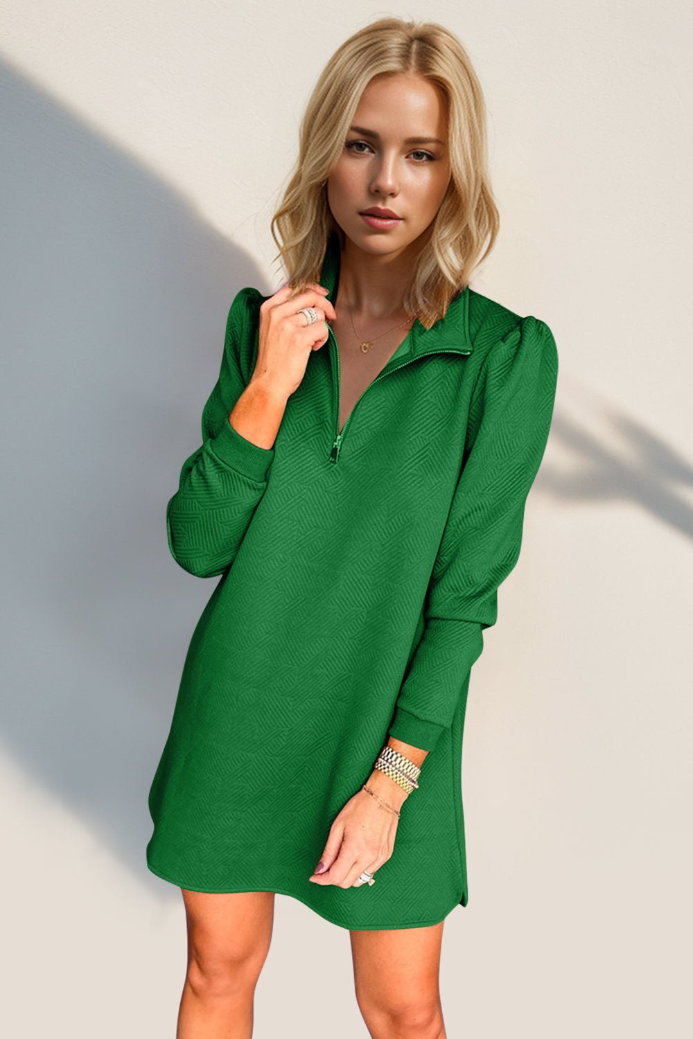 Double Take - Quarter Zip Long Sleeve Mini Dress