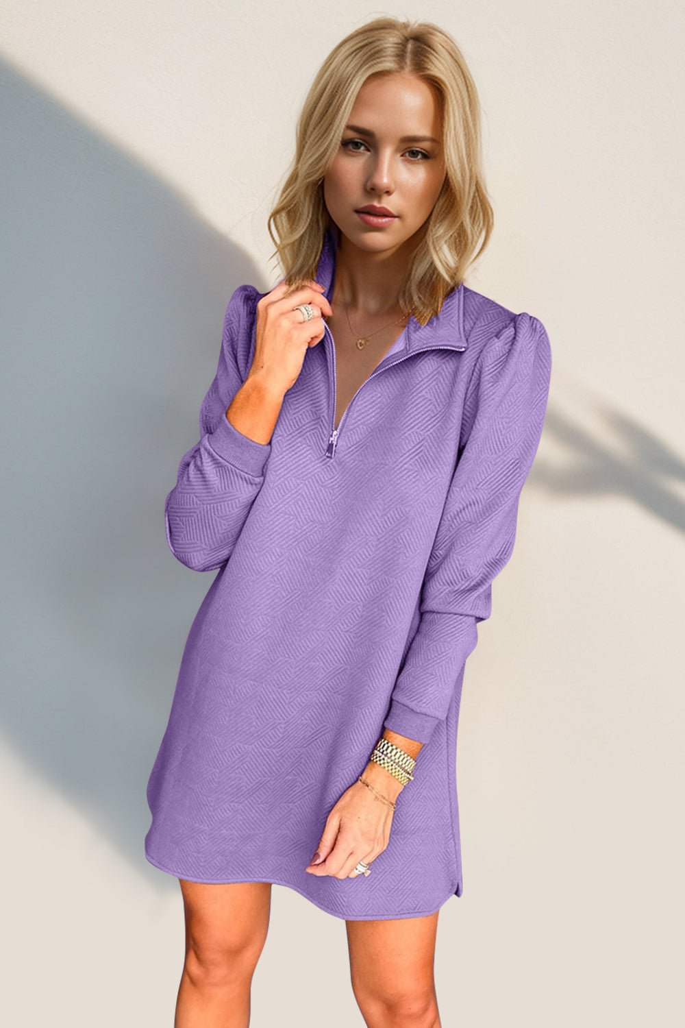 Double Take - Quarter Zip Long Sleeve Mini Dress