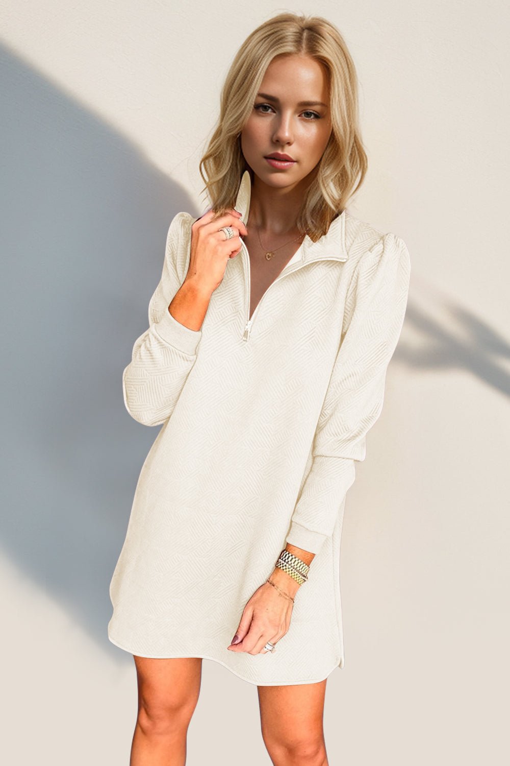 Double Take - Quarter Zip Long Sleeve Mini Dress