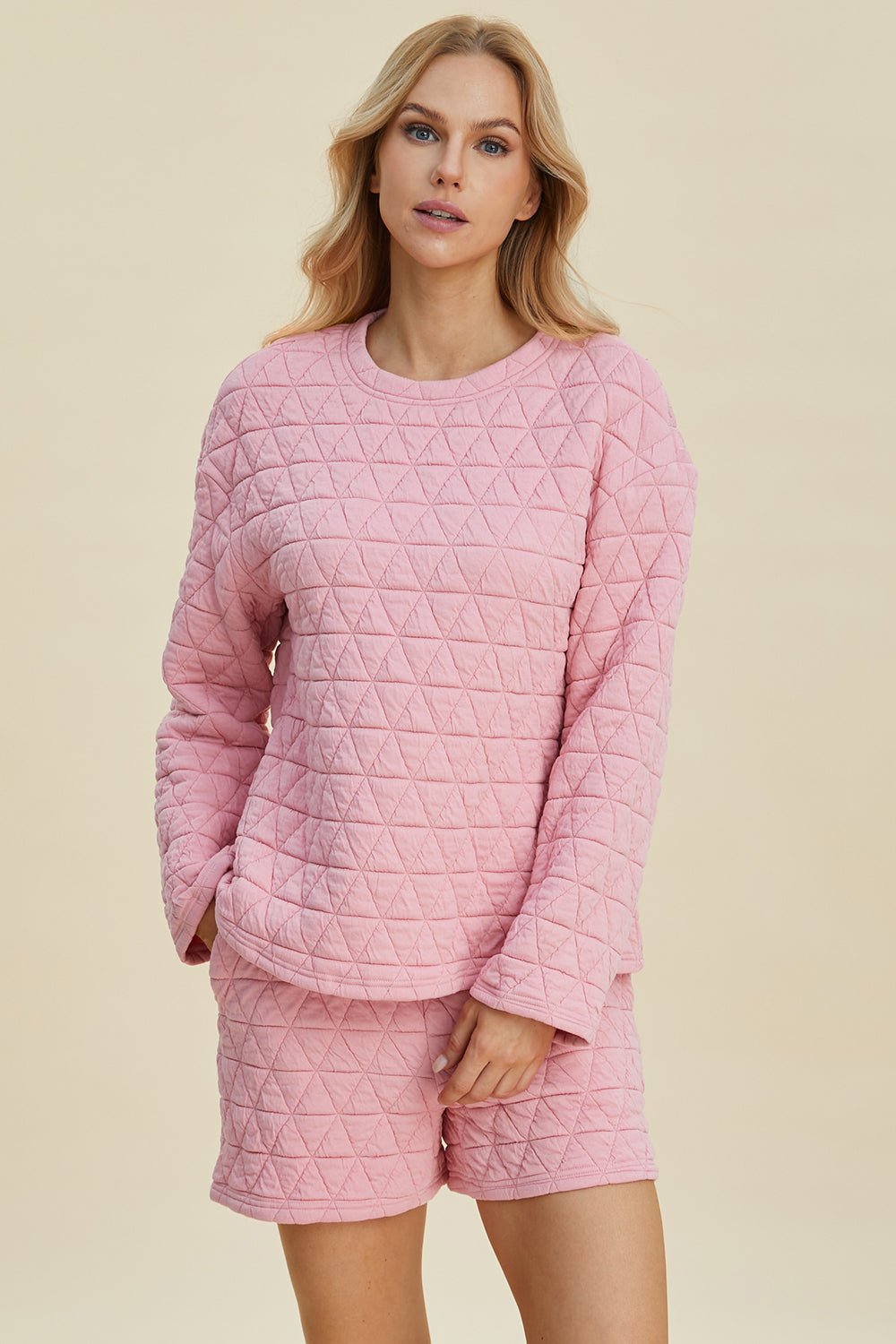 Double Take - Quilted Long Sleeve Top and Shorts Set