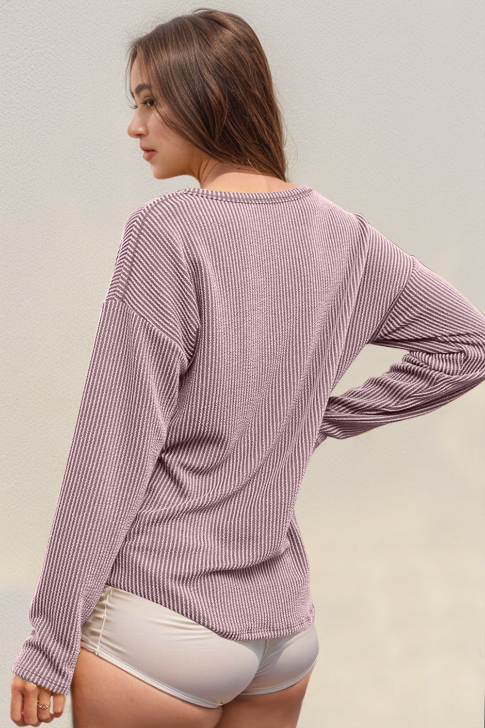 Double Take - Rib Knit Long Sleeve T-Shirt