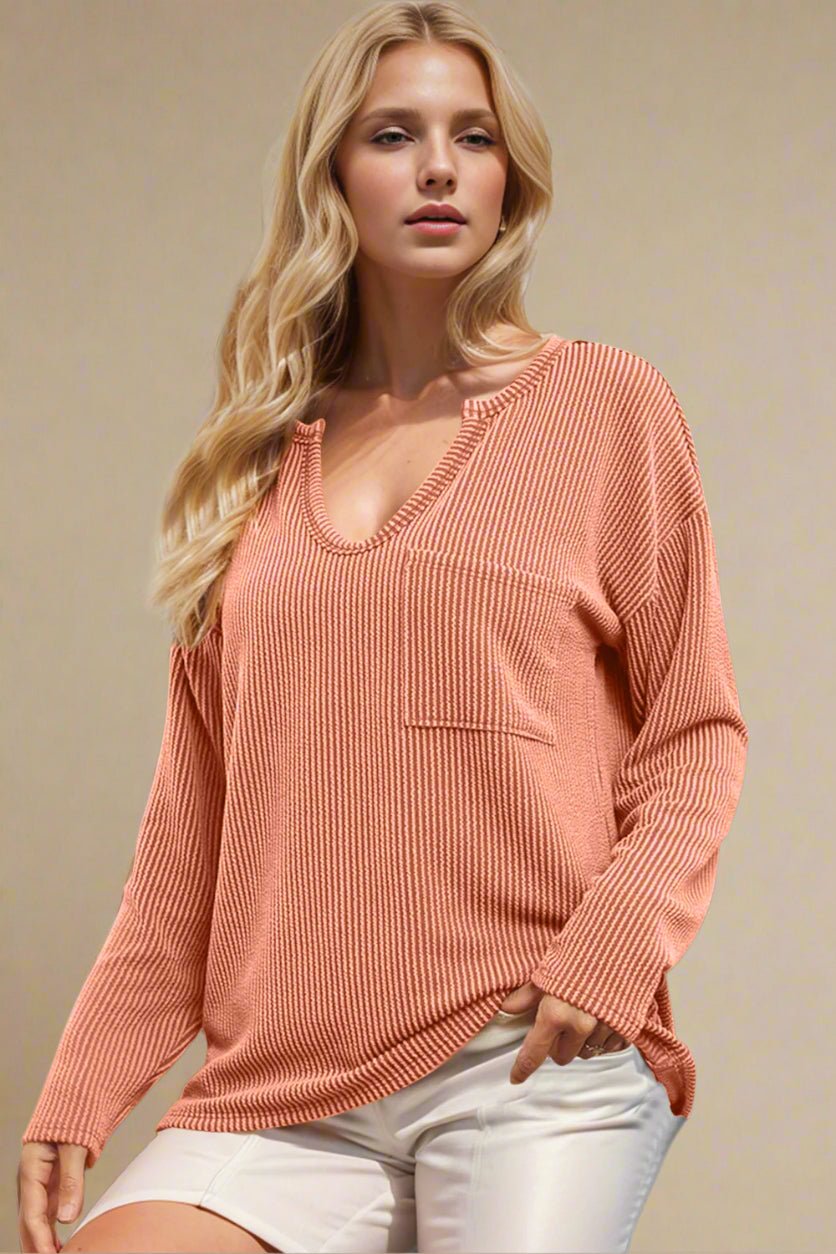 Double Take - Rib Knit Long Sleeve T-Shirt