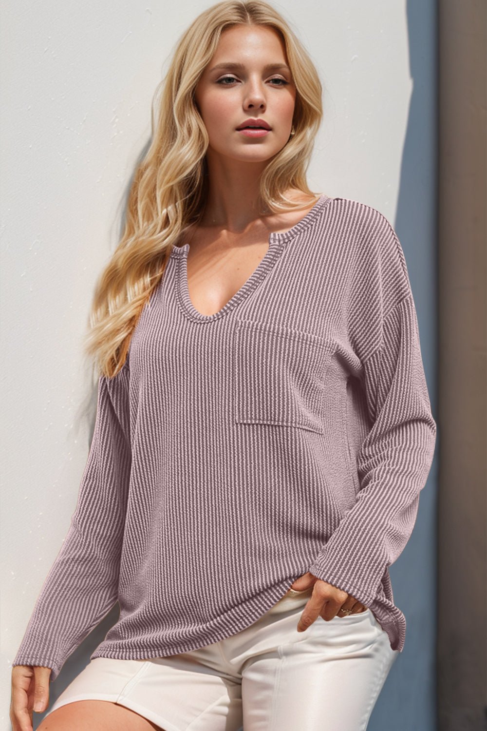 Double Take - Rib Knit Long Sleeve T-Shirt