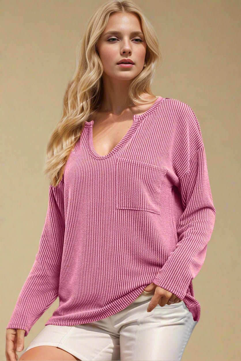 Double Take - Rib Knit Long Sleeve T-Shirt