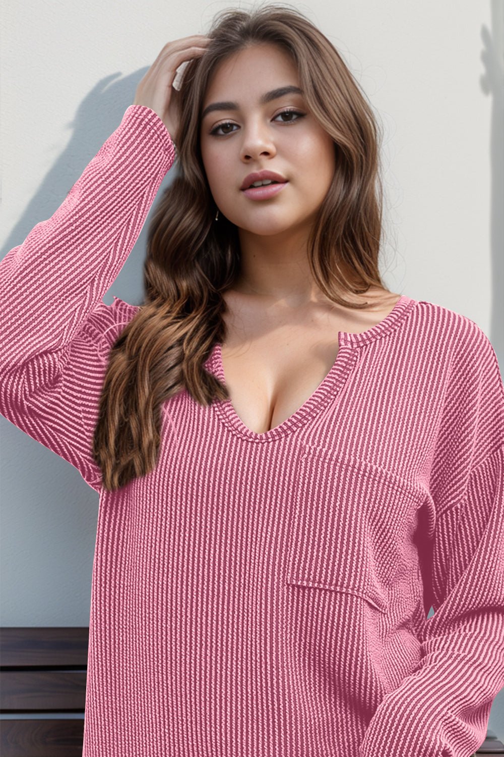 Double Take - Rib Knit Long Sleeve T-Shirt