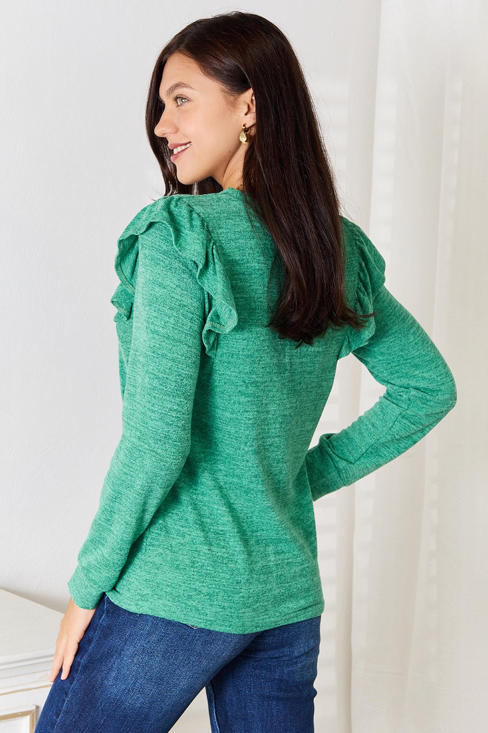 Double Take - Ruffle Shoulder Long Sleeve T-Shirt