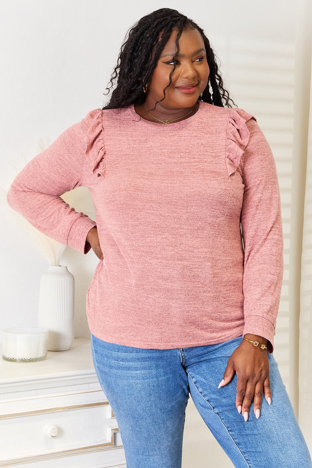 Double Take - Ruffle Shoulder Long Sleeve T-Shirt