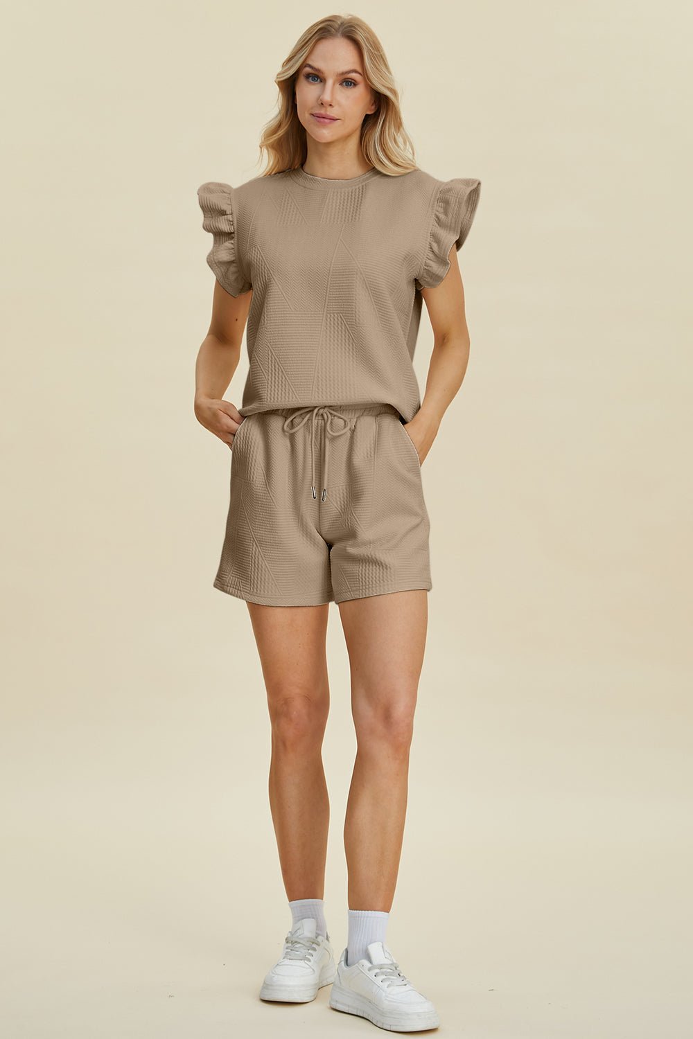 Double Take - Ruffle Sleeve Top and Shorts Set