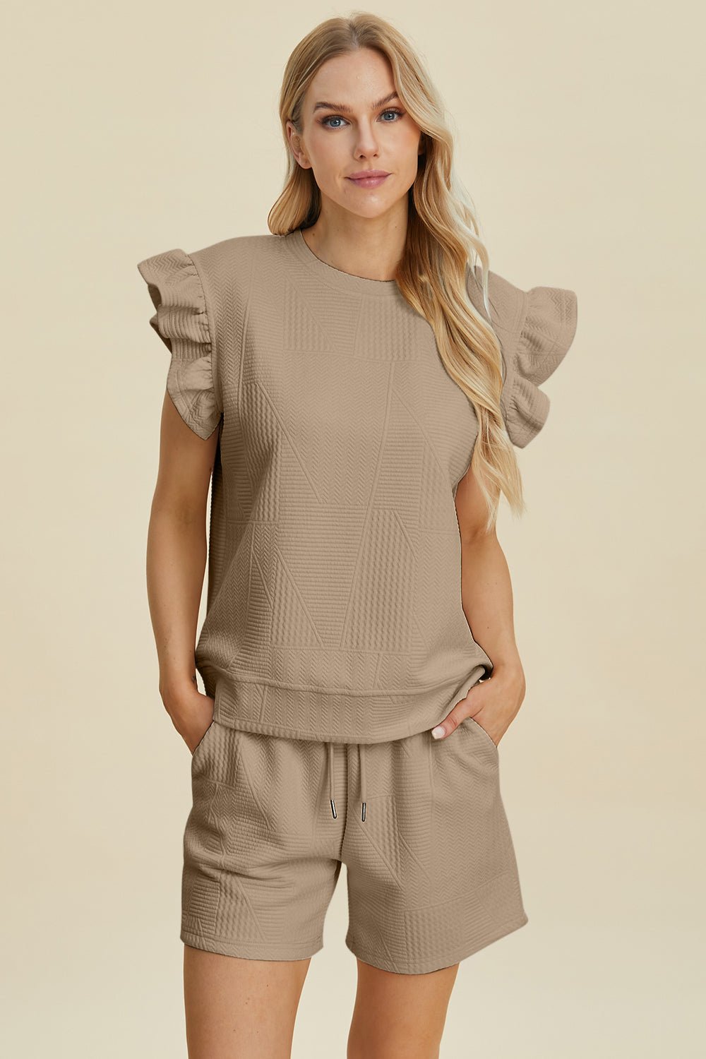 Double Take - Ruffle Sleeve Top and Shorts Set