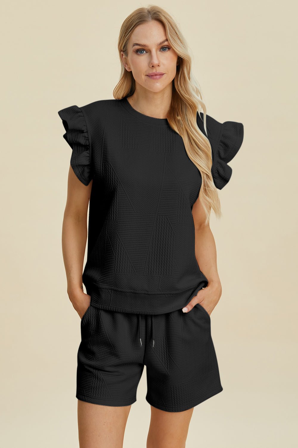 Double Take - Ruffle Sleeve Top and Shorts Set