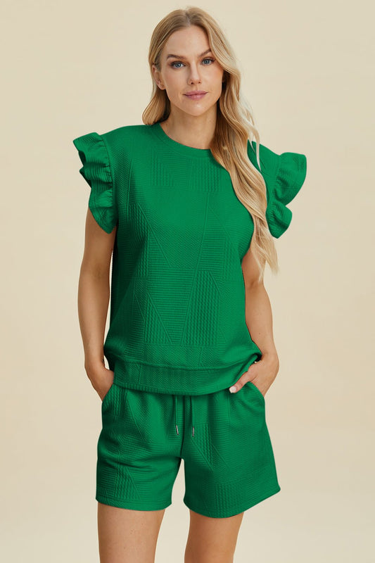 Double Take - Ruffle Sleeve Top and Shorts Set