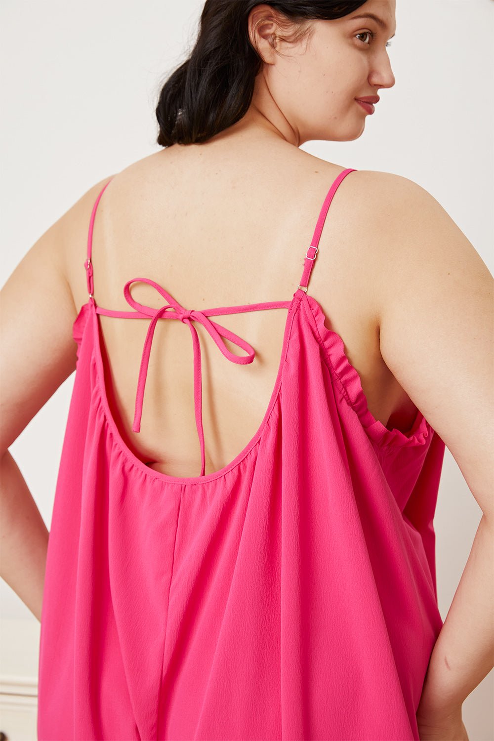 Double Take - Ruffle Trim Tie Back Cami Jumpsuit with Pockets