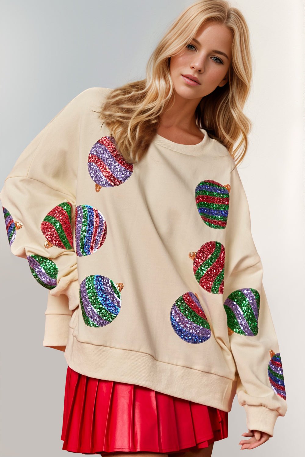 Double Take - Sequin Christmas Ornaments Sweatshirt