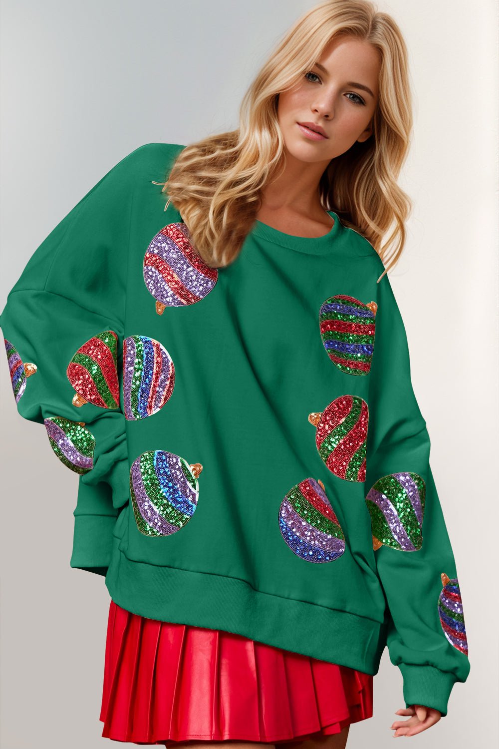 Double Take - Sequin Christmas Ornaments Sweatshirt