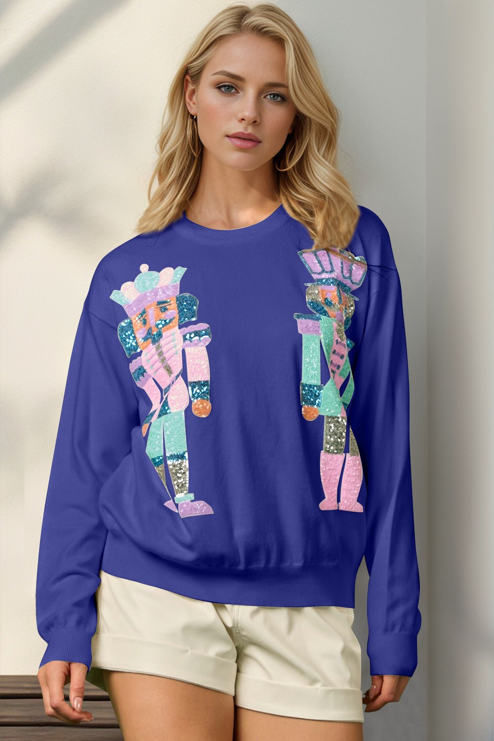 Double Take - Sequin Nutcracker Long Sleeve Sweater