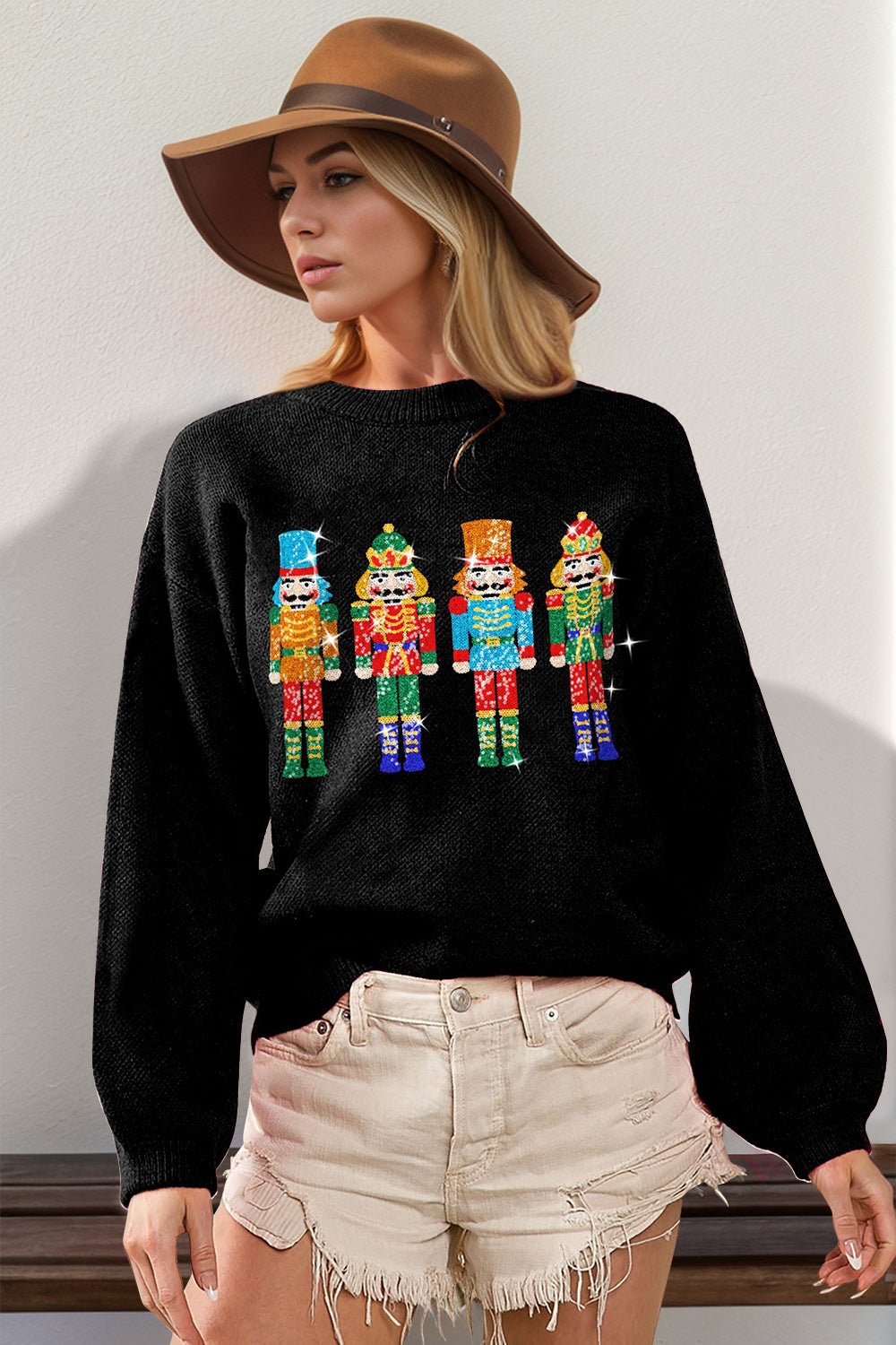 Double Take - Sequin Nutcracker Long Sleeve Sweater