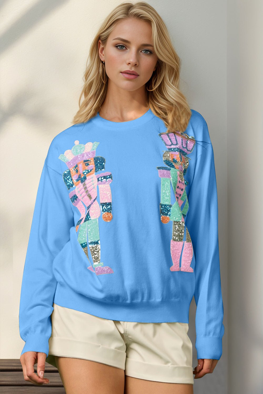 Double Take - Sequin Nutcracker Long Sleeve Sweater