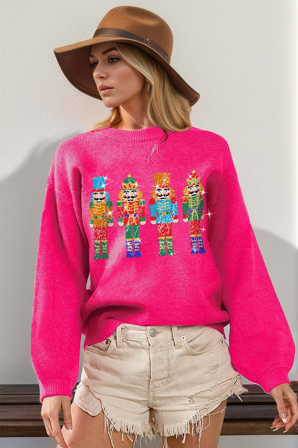 Double Take - Sequin Nutcracker Long Sleeve Sweater