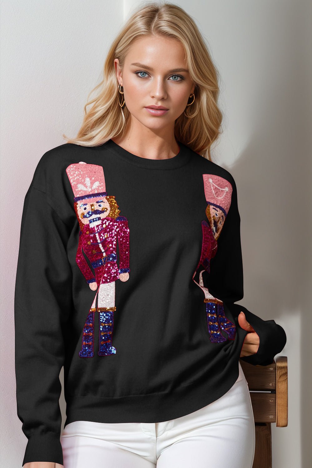 Double Take - Sequin Nutcracker Long Sleeve Sweater