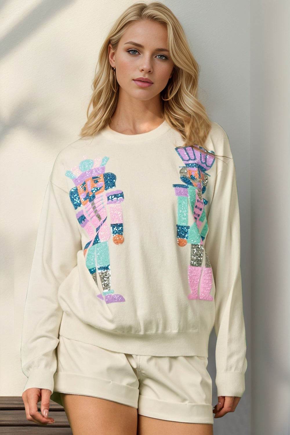 Double Take - Sequin Nutcracker Long Sleeve Sweater