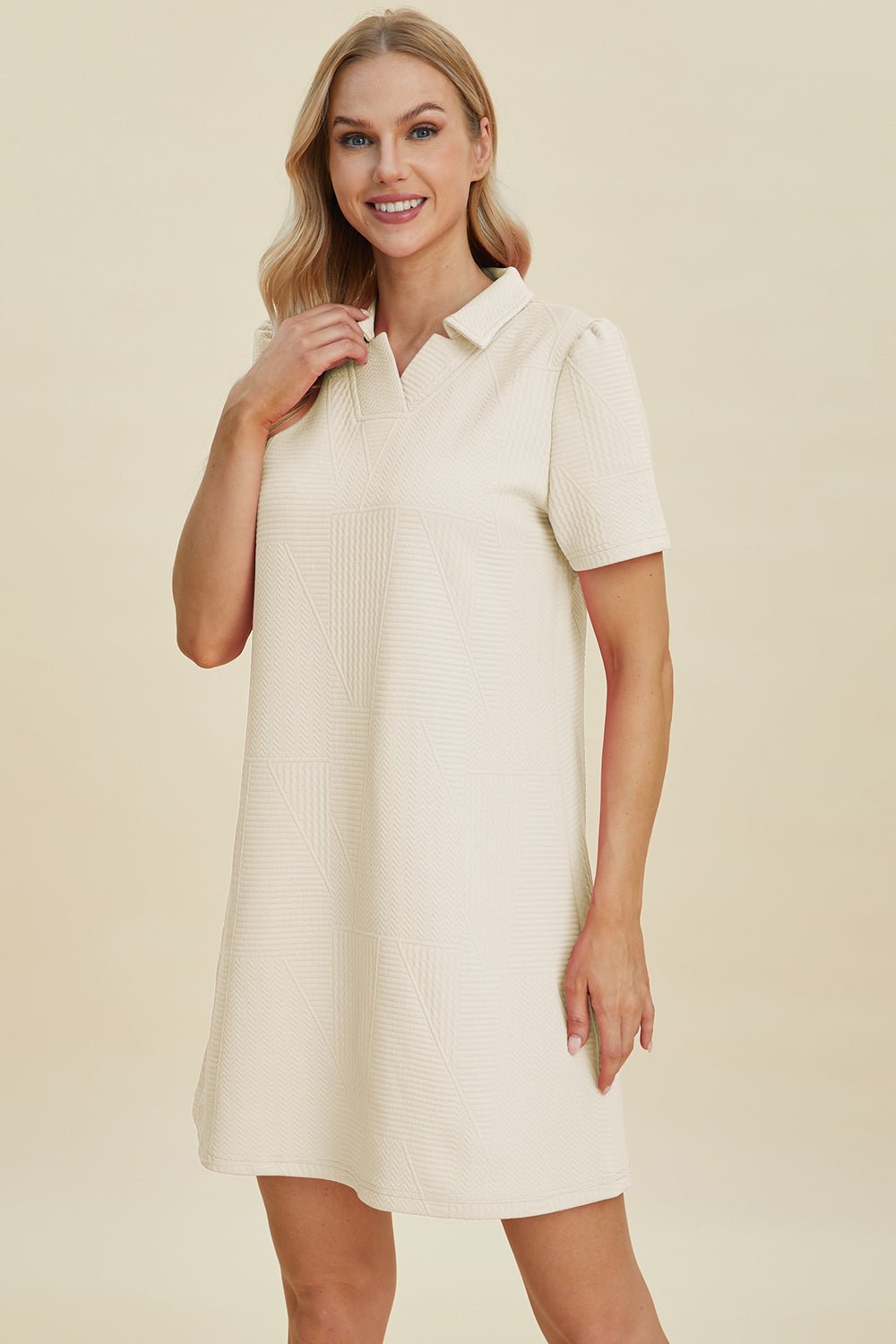 Double Take - Short Sleeve Polo Mini Dress