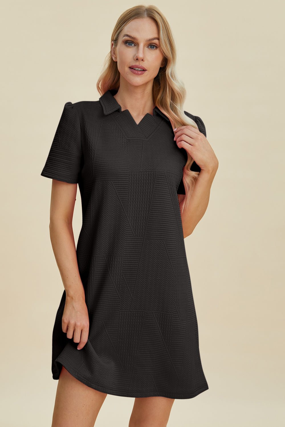 Double Take - Short Sleeve Polo Mini Dress