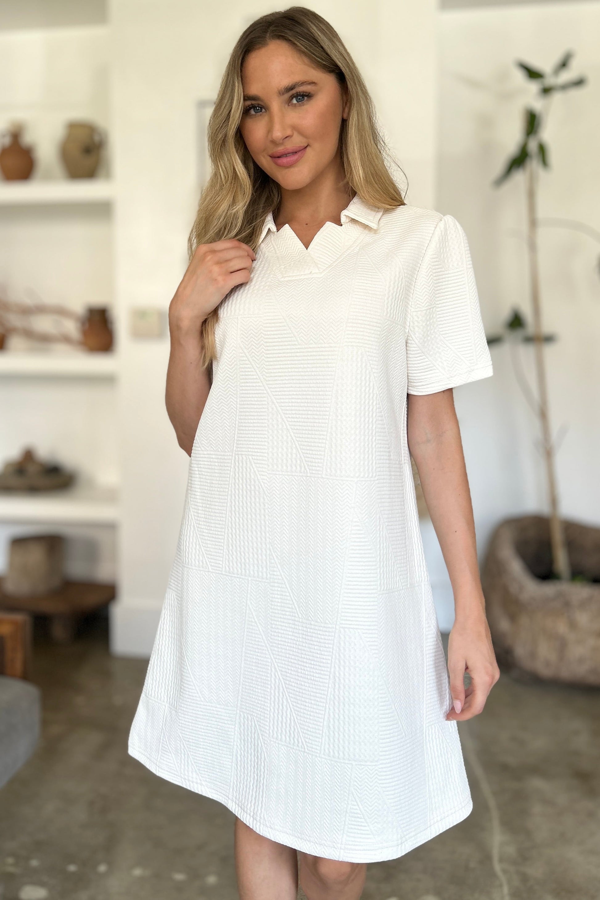 Double Take - Short Sleeve Polo Mini Dress