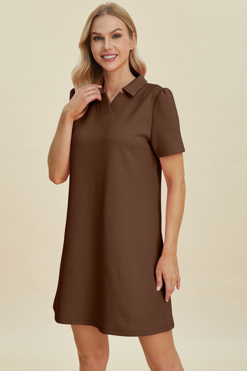 Double Take - Short Sleeve Polo Mini Dress