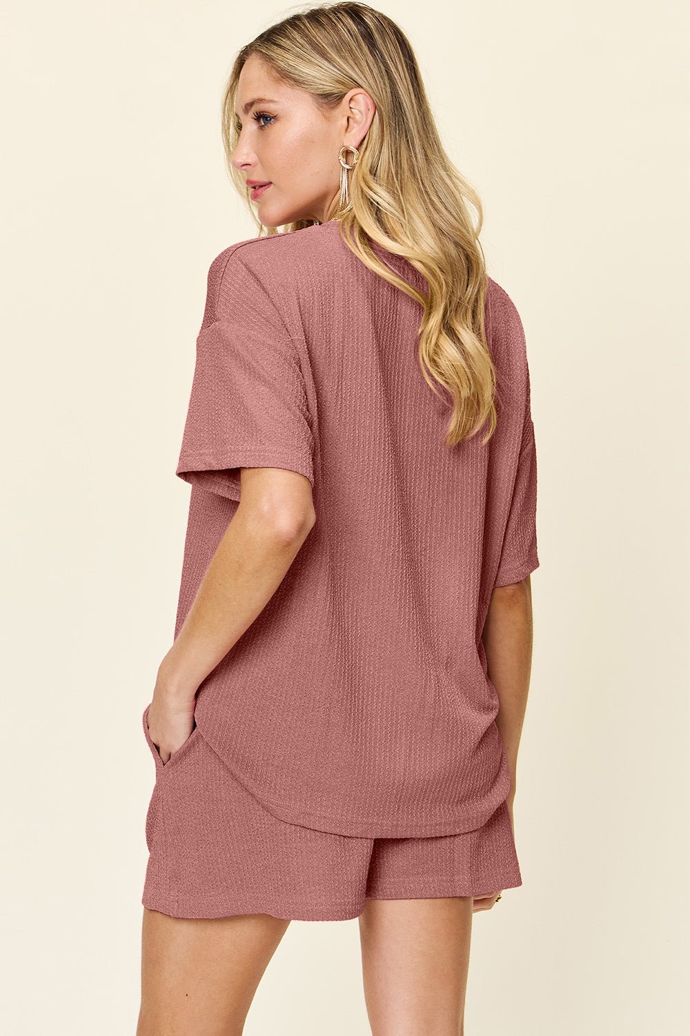 Double Take - Short Sleeve T-Shirt and Shorts Set in Light Mauve