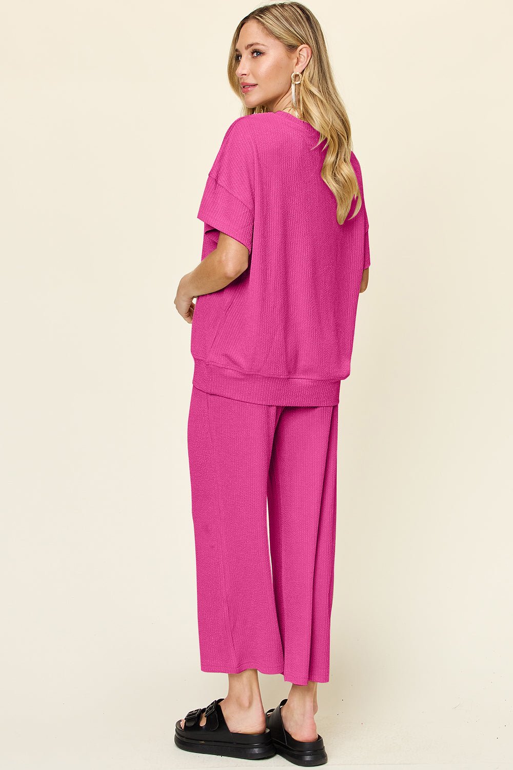 Double Take - Short Sleeve T-Shirt and Wide Leg Pants Set