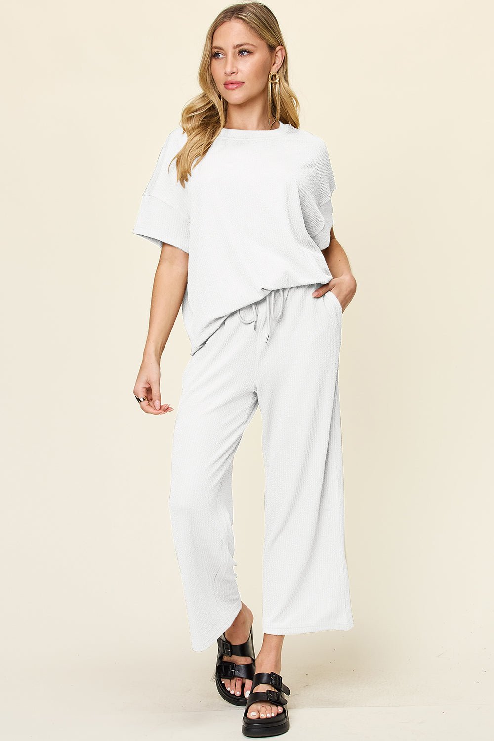 Double Take - Short Sleeve T-Shirt and Wide Leg Pants Set