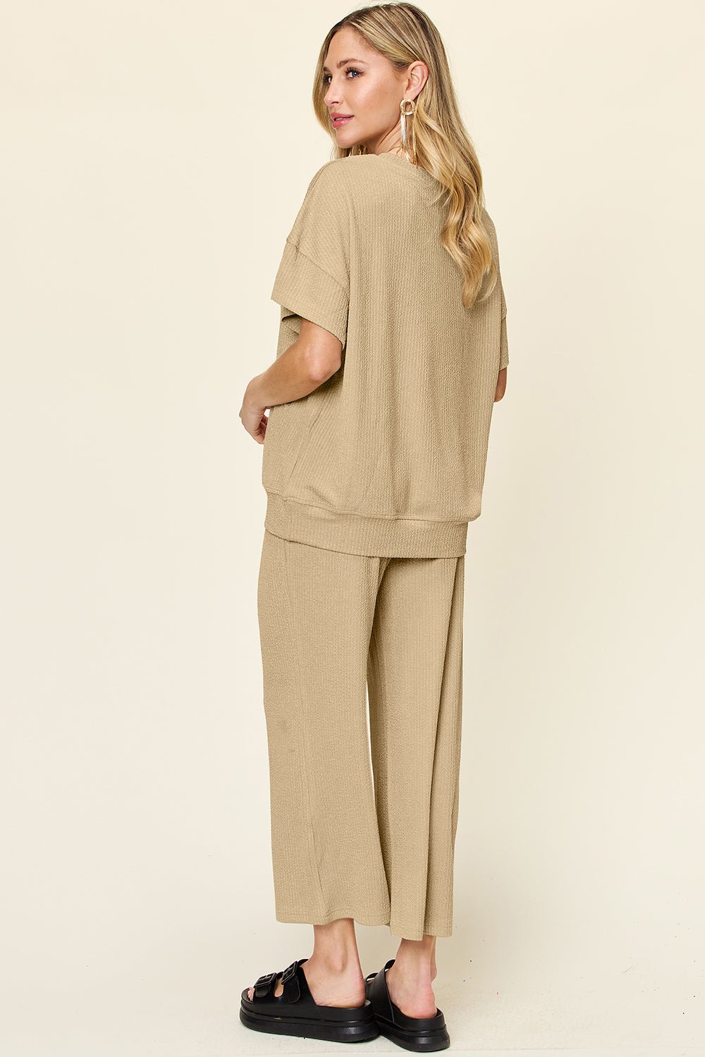 Double Take - Short Sleeve T-Shirt and Wide Leg Pants Set