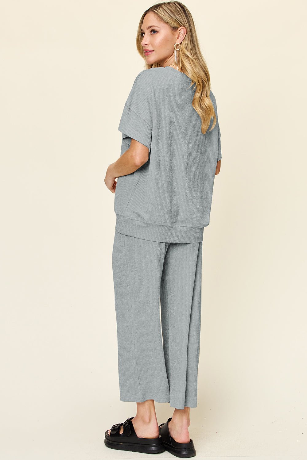 Double Take - Short Sleeve T-Shirt and Wide Leg Pants Set