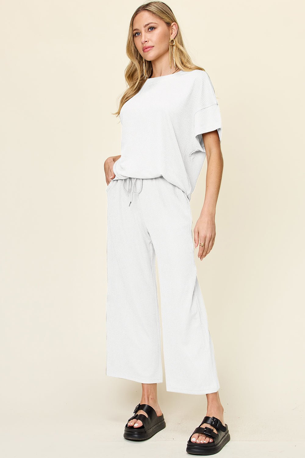 Double Take - Short Sleeve T-Shirt and Wide Leg Pants Set