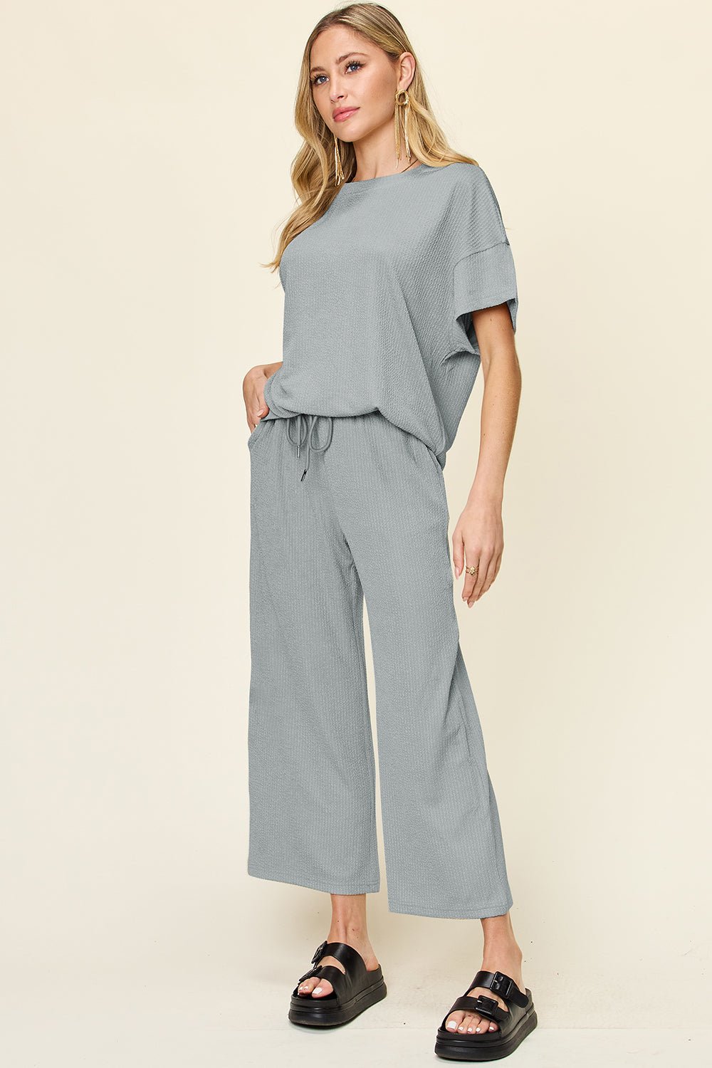 Double Take - Short Sleeve T-Shirt and Wide Leg Pants Set