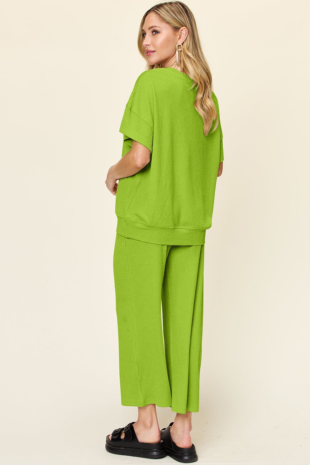 Double Take - Short Sleeve T-Shirt and Wide Leg Pants Set