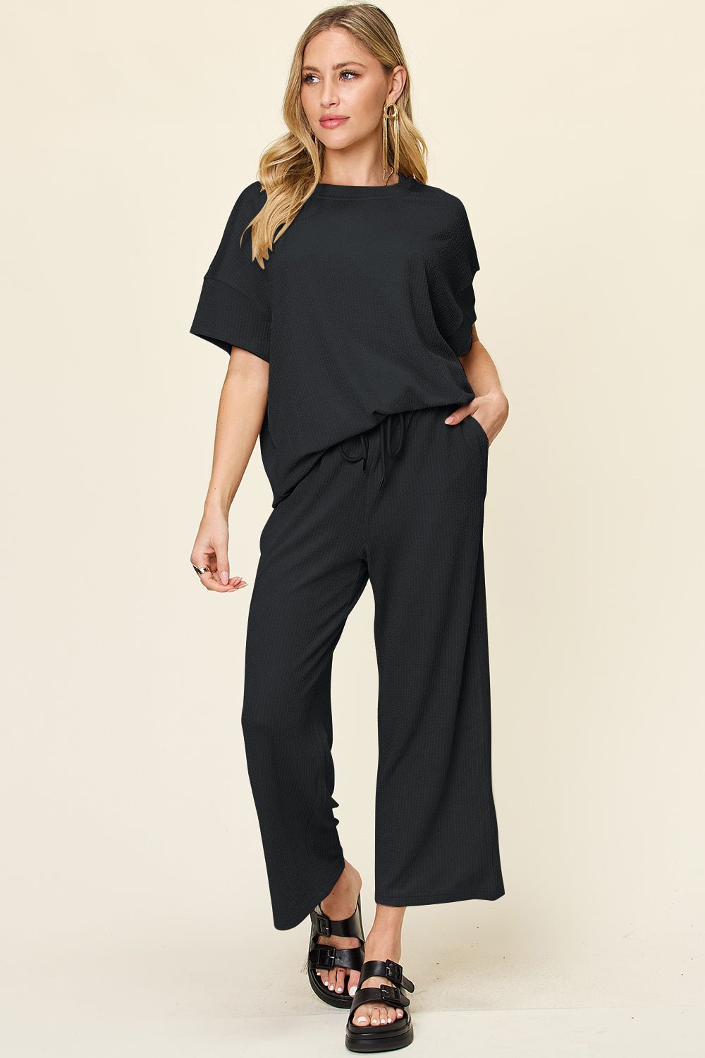 Double Take - Short Sleeve T-Shirt and Wide Leg Pants Set