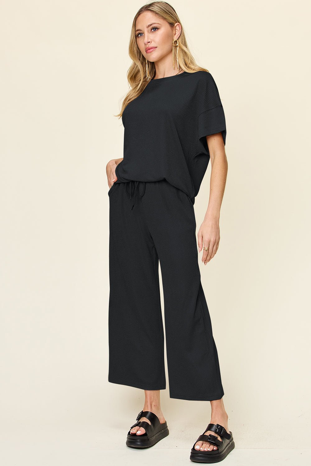 Double Take - Short Sleeve T-Shirt and Wide Leg Pants Set