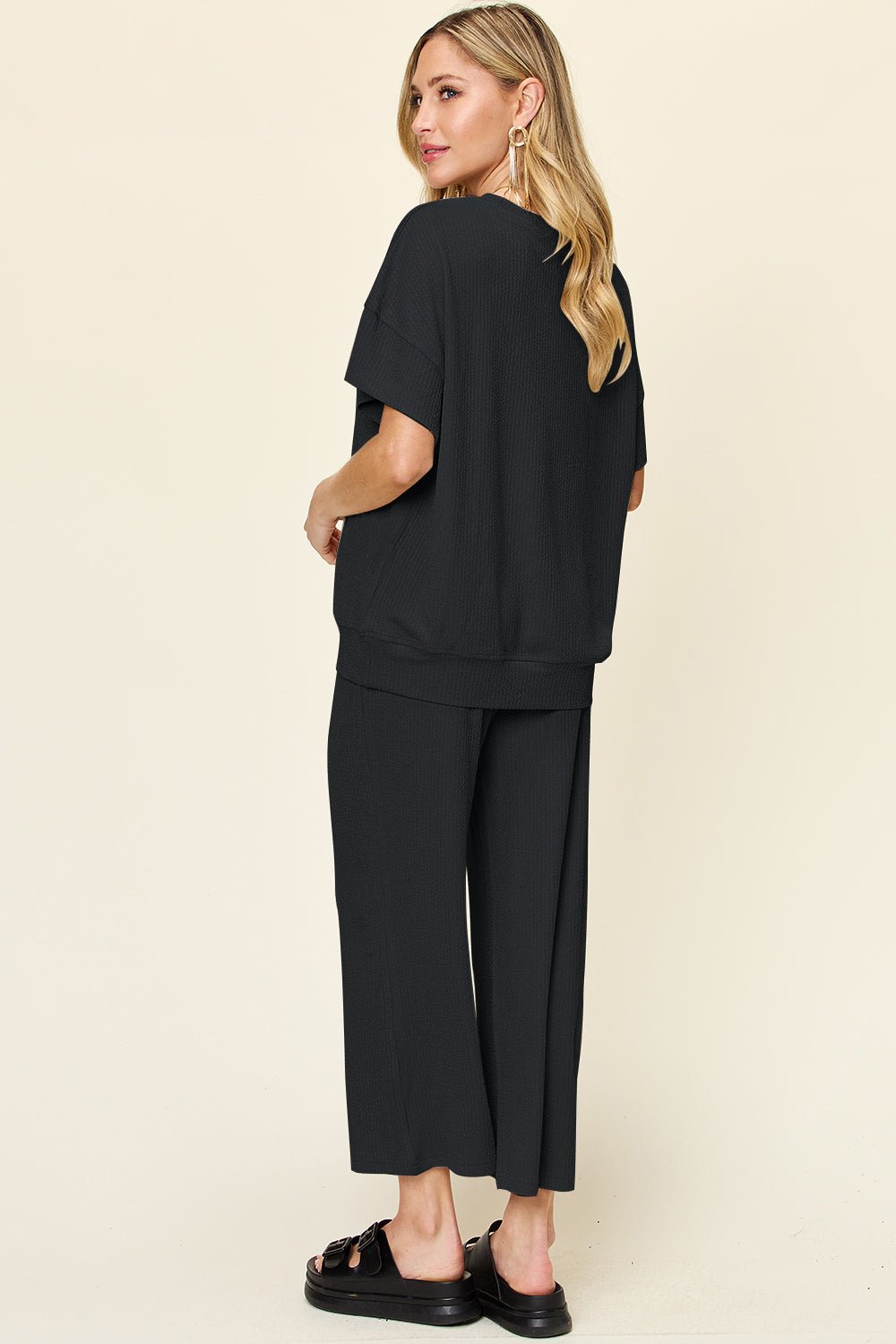 Double Take - Short Sleeve T-Shirt and Wide Leg Pants Set